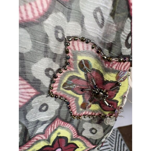 Yuka Beach Floral Embellished Chiffon Tunic Top L White Multicolor Lightweight - Picture 2 of 16